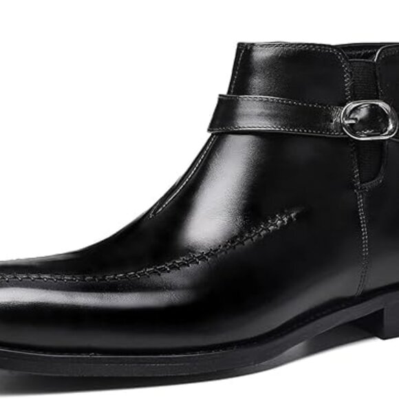 Santimon Men\'s US 7.5, 12 Black Leather Buckle Strap Zipper Ankle Dress Boots  P main image 11
